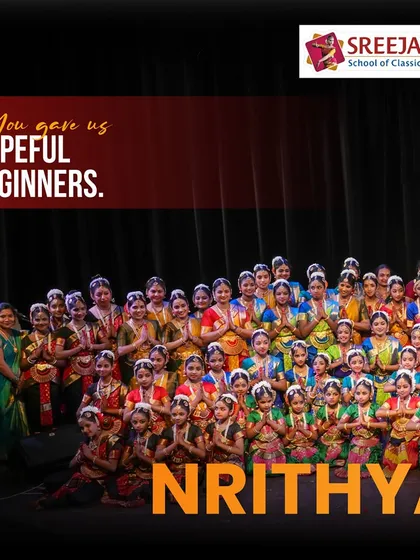 You give us hopeful beginners, and we give you Bharatanatyam masters. A group of my students ready to perform at Nrithya Sandhya.