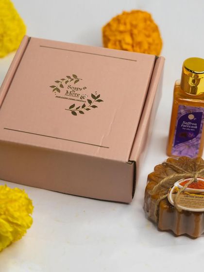 A minimalist Diwali gift set featuring my Saffron Facewash and a bar of handmade Ubtan soap. It's a perfect way to wish someone a glowing and happy festival.