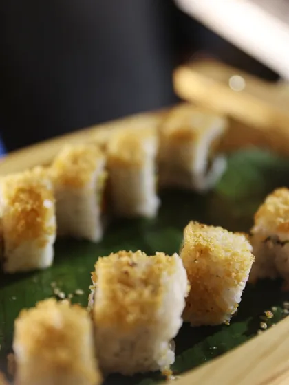 Crispy tempura sushi rolls, offering a delightful crunch and savoury flavour. A popular choice from our extensive Pan-Asian menu.