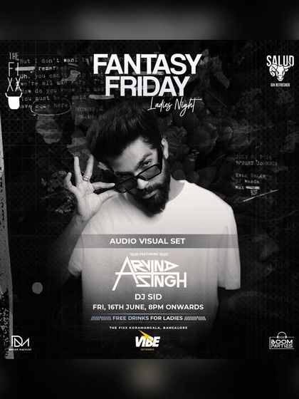 The poster for Fantasy Friday Ladies Night at The Fixx Bar, featuring my audio-visual set.