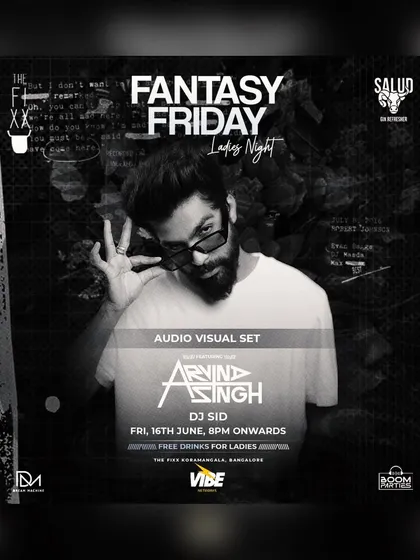 The poster for Fantasy Friday Ladies Night at The Fixx Bar, featuring my audio-visual set.