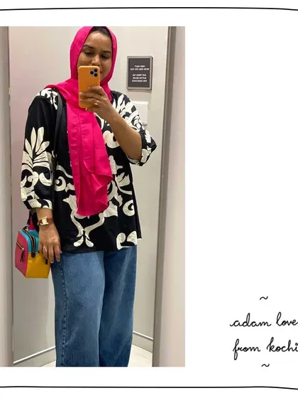 Our patron Shanas looking vibrant with her color-blocked Adam sling in Kochi. The mix of bright colors makes this a fun and eye-catching accessory.