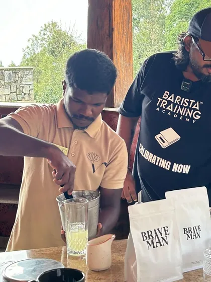 We believe in learning by doing. Here, a staff member at Villa Urvin Khan gets hands-on experience crafting a new beverage for their menu.