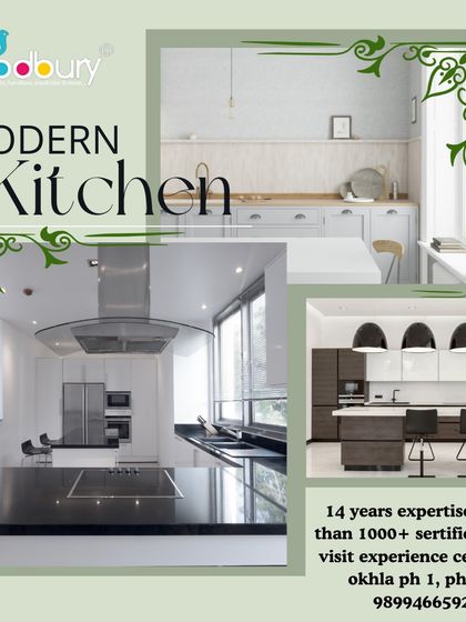 A collection of modern kitchen concepts, from a minimalist white design to a more complex layout with an island and varied finishes.