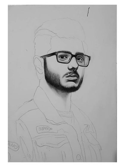 The 72-hour process of drawing CarryMinati. You can see how I start with the glasses and face, then build out the details of his signature denim jacket.