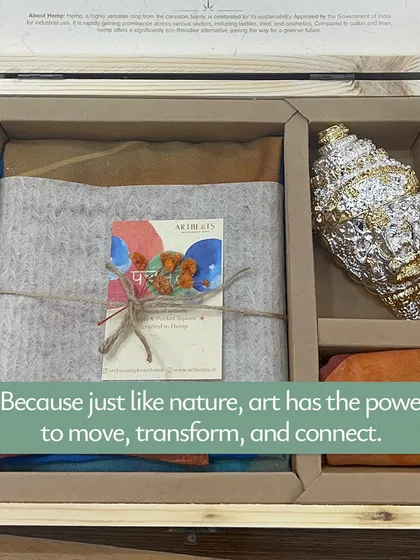 For one client, we created a gift set around the concept of 'Panchabhuta', the five elements. This custom wooden box holds a sustainable hemp scarf, telling a story of nature and connection. This is how we collaborate to create gifts with deep meaning.