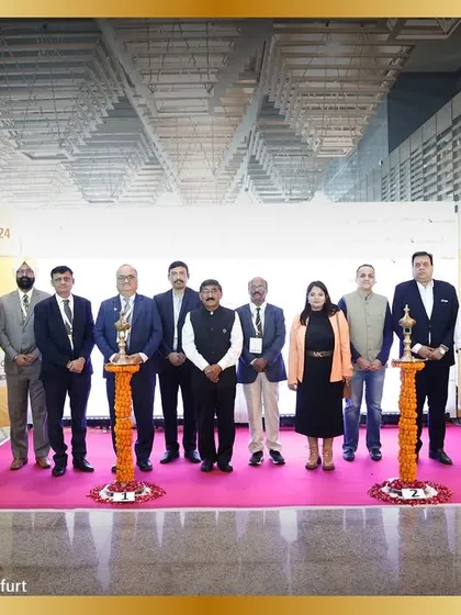 A group photograph of all the esteemed dignitaries on stage after the inauguration, marking a remarkable start to the expo.