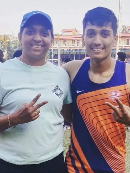 A proud moment with my athlete Jason Castelino after he won a Gold medal in the 1000m Sprint Relay at the 37th Junior National Athletics Championship in Guwahati.