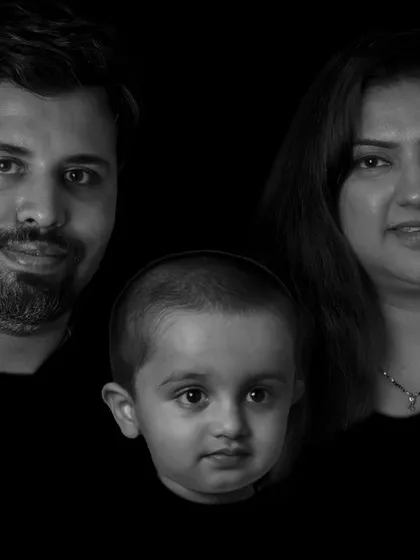 A black and white version of the artistic "floating heads" portrait. Monochrome adds to the drama and timelessness of this unique style.
