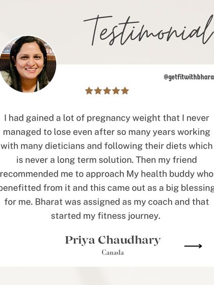 Priya had struggled for years to lose pregnancy weight. A friend recommended me, and she says it came as a big blessing for her.