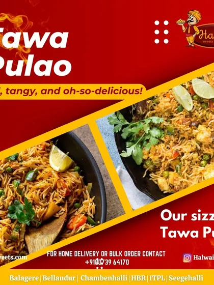 Our sizzling Tawa Pulao is bold, tangy, and oh so delicious. This street style rice dish is cooked with vegetables and spices on a large griddle, giving it a unique flavor.