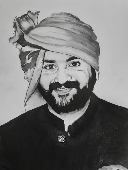 A commissioned portrait of a man in a traditional turban, drawn with pencil on A3 paper. The challenge here was to get the folds and look of the turban right, along with his warm expression.