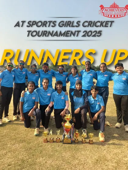 Our girls' team celebrating their runners-up finish at the AT Sports Girls Cricket Tournament. A fantastic performance.