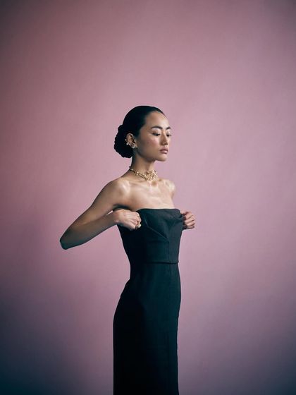 A simple, elegant shot for Voyce Jewellery. The classic black dress and sophisticated updo provide a perfect canvas for the delicate gold necklace and earrings.