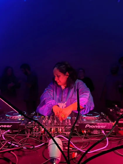 At the decks during my show in Évora, Portugal. The lighting was perfect, and the sound was incredible. I loved bringing a new texture of sound from India to this historic city.