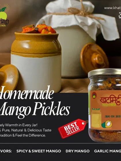 My classic Aam ka Achaar is a bestseller for a reason. I make it just like it's made in our villages, letting the mangoes dry under the sun and pickle slowly in traditional ceramic jars, or 'barnis', to develop that deep, tangy flavour.
