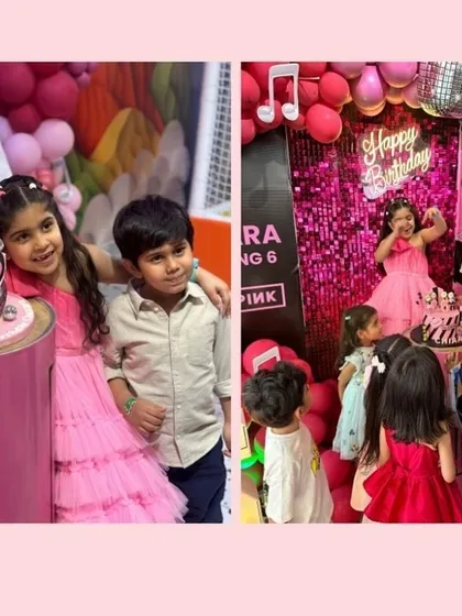 The birthday girl, Chiaara, celebrating with her friends at her stylish Blackpink-themed party.