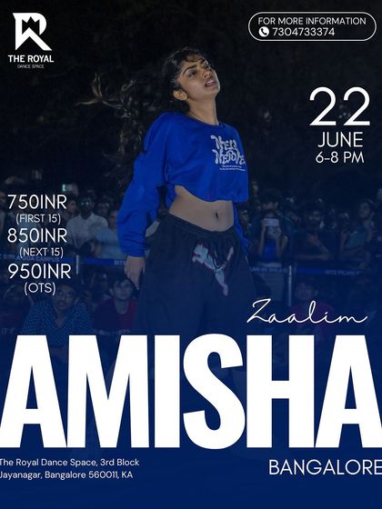 The official poster for Amisha Jayaram's "Zaalim" workshop in Bangalore.