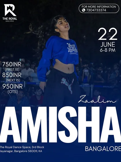 The official poster for Amisha Jayaram's "Zaalim" workshop in Bangalore.