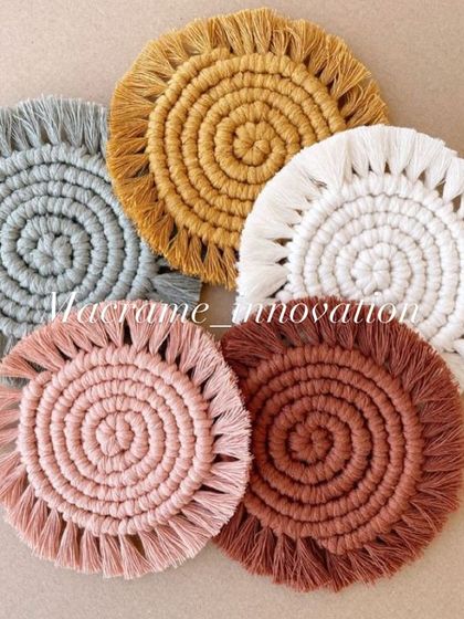 A beautiful array of macrame coasters in different earthy and pastel tones. You can mix and match colors to create your own custom set.