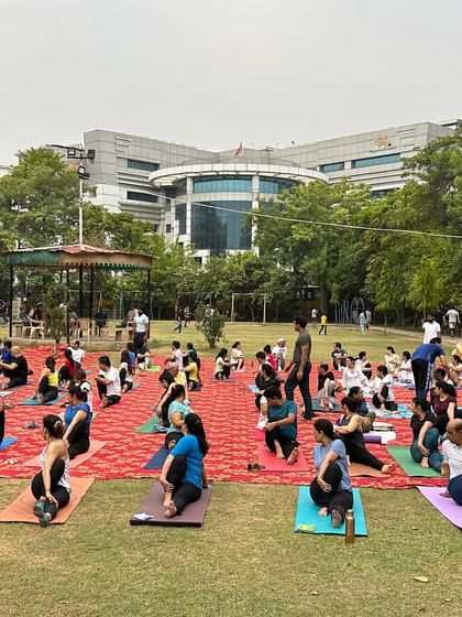 Celebrating International Yoga Day with our wonderful community in a beautiful park. Practicing together under the open sky is a powerful experience.