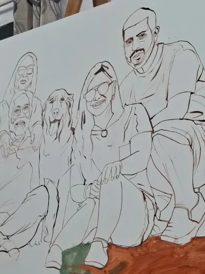 The line work for the same family portrait, showing the foundational drawing before color is applied. A strong drawing is the basis of every good painting.