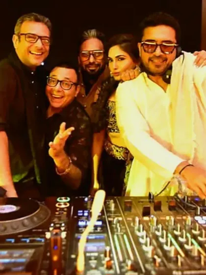 Behind the console with my crew at the 12th edition of Luru Diwali. It's a team effort to manage the energy and music for a crowd of this size.