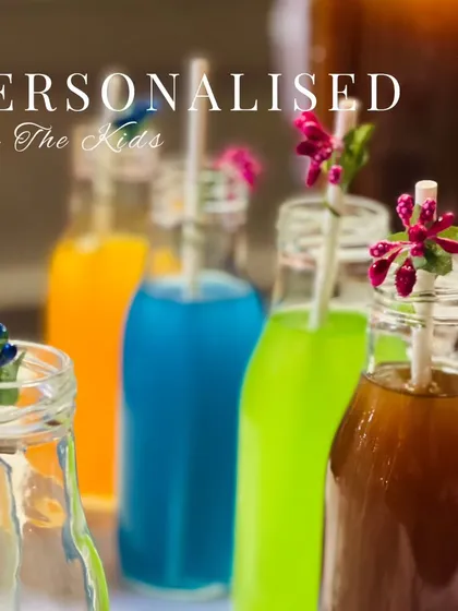 We make sure every guest feels special, no matter their age. Our vibrant kids' corner features a delightful array of colorful mocktails, served in fun bottles with decorative straws for our youngest VIPs.