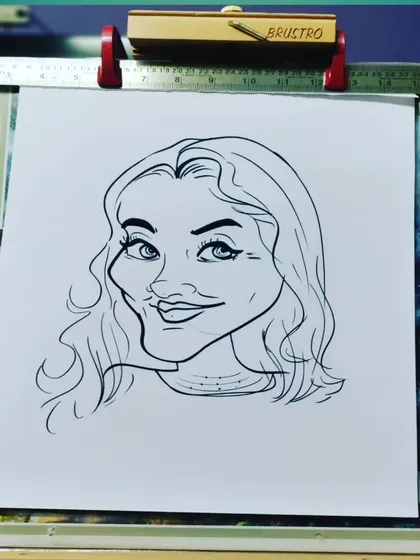 Follow and learn how to draw. A classic caricature of a woman with wavy hair.