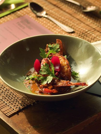 A beautiful bowl of Recheado spiced prawns from 'The Wonder Years' pop-up, a dish that pays tribute to classic Goan flavors.