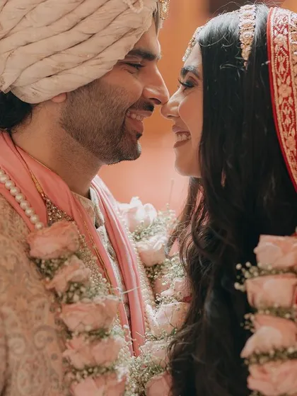 The pure happiness of Nandika and Kunal, captured in a close-up. Their genuine smiles and the way they look at each other create a portrait that is both heartwarming and beautiful.