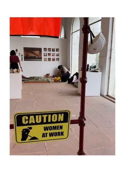 Behind the scenes at the Red Fort, Delhi. Our team setting up the exhibit for the India Art, Architecture and Design Biennale, a process driven by collaboration and the hands-on work of women.