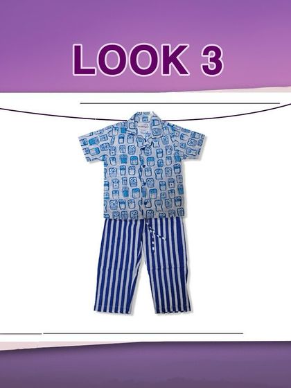 Look 3 from our Summer Night Styles. This shows how you can create a fun, stylish look by pairing our Owl print shirt with classic striped pyjama pants.