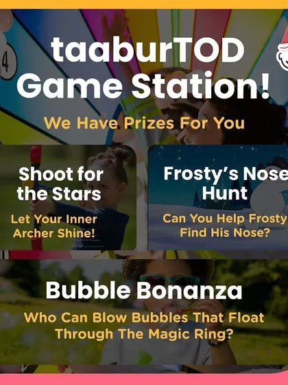 The taaburTOD Game Station, featuring fun games like "Shoot for the Stars" and "Frosty's Nose Hunt."