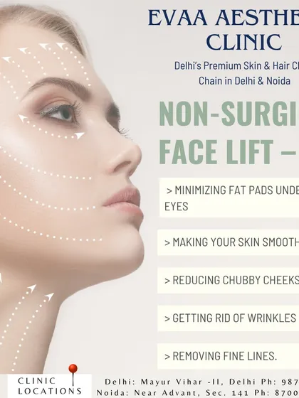 An overview of the key benefits of a non-surgical facelift. Our treatments focus on reducing wrinkles, smoothing skin, minimizing fat pads under the eyes, and contouring cheeks for a naturally refreshed appearance.