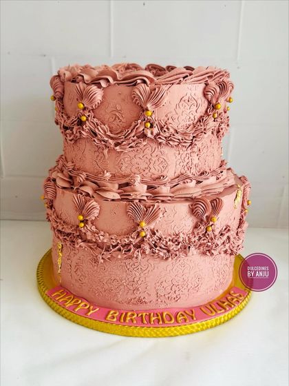 A classic beauty for an 80th birthday. This two-tier vintage-style cake features detailed piping work, creating a timeless and elegant centerpiece.