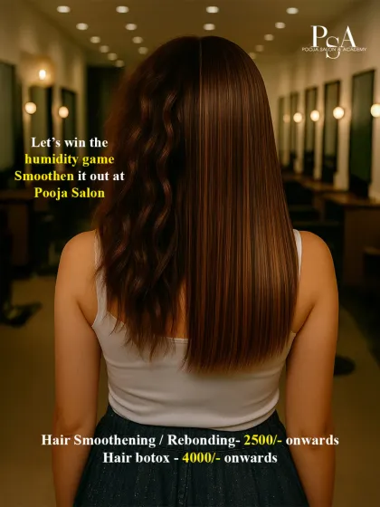 Tired of fighting frizz, especially in this humidity? My hair smoothening and botox treatments are designed to give you sleek, manageable hair that lasts. This before and after shows the clear difference, turning unruly waves into a smooth, glossy finish.