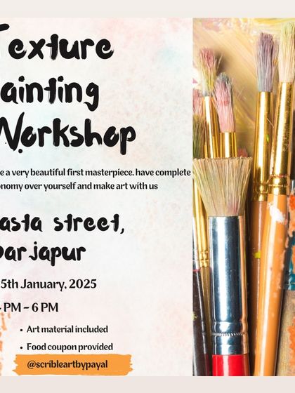 A poster for a Texture Painting Workshop, inviting everyone to create their first masterpiece with me.