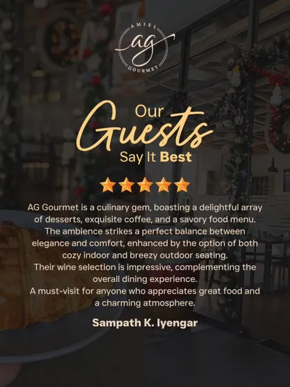 Your love keeps us cooking. Sampath's review calls my café a "culinary gem" and praises the desserts, coffee, food menu, and wine selection.