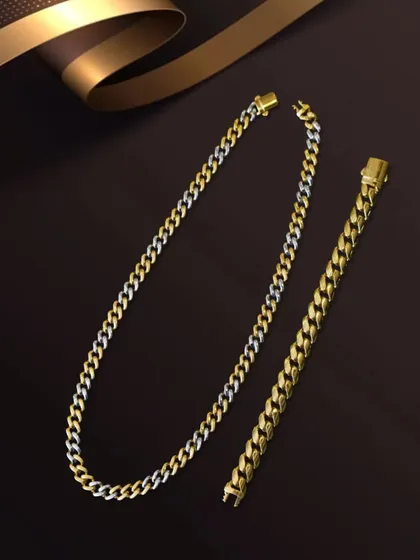 Another view of the chain and bracelet set, showing the pieces unclasped to display their full length and design. This helps customers understand the product in its entirety.