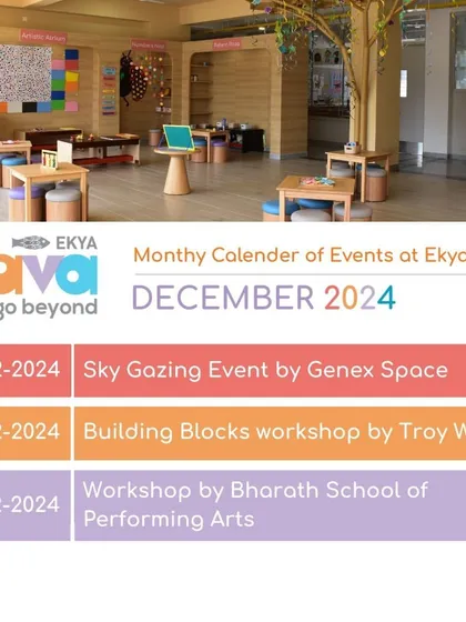 My December calendar of events, featuring a Sky Gazing night, a Building Blocks workshop, and a Performing Arts extravaganza. I partner with experts to bring unique and engaging experiences to our community.
