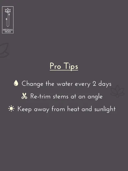 Pro tips for keeping flowers fresh: change the water, re-trim stems, and keep away from heat. These are the simple but essential care techniques I teach all my students.