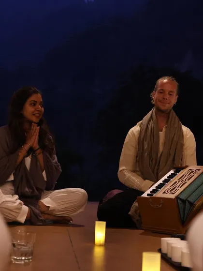 Sharing a moment of joy and devotion during a kirtan at our closing ceremony. Music and chanting are powerful ways to connect as a group and open the heart.