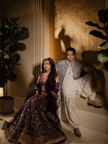 For Shubhangi's Sangeet, we went for a bold and beautiful look with dramatic eyes to match her regal purple lehenga. This look was designed to stand out on stage and last through a night of dancing.
