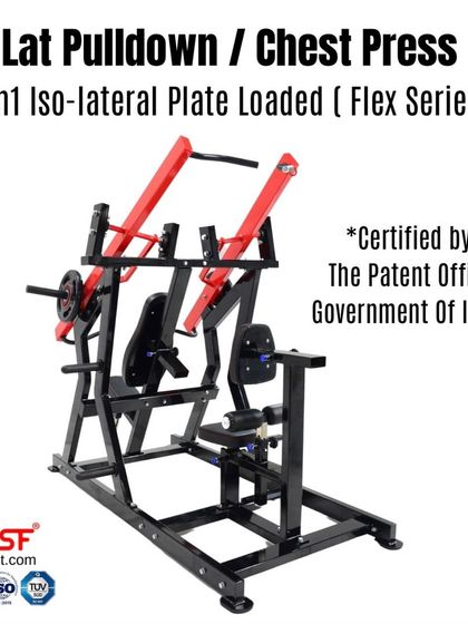 Our patented 2-in-1 Lat Pulldown/Chest Press machine. This certification reflects our commitment to creating unique and effective fitness solutions.
