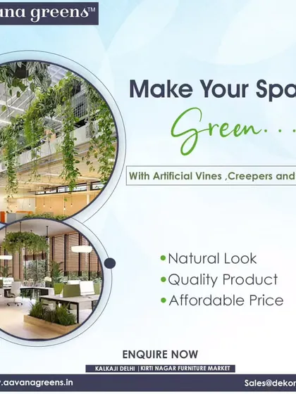 Make your space green with our artificial vines, creepers, and bushes. This collage shows how they can be used in an office setting to create a refreshing and productive environment.