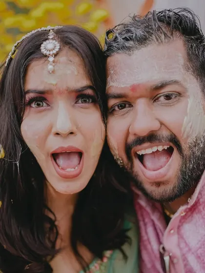 The pure, unscripted fun of a Haldi ceremony. I believe the best photos come from real moments, capturing the playful energy and laughter that make Indian weddings so special.