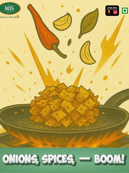 Onions, spices, boom! The explosive flavor of our Kothu Parotta comes from the fresh ingredients and expert preparation.