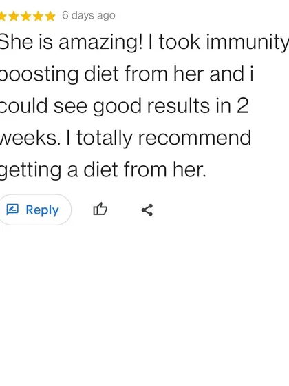 This client's feedback after just two weeks on an immunity boosting plan made my day. Seeing tangible results like this is why I do what I do, and it shows how a customized diet can make a real difference.