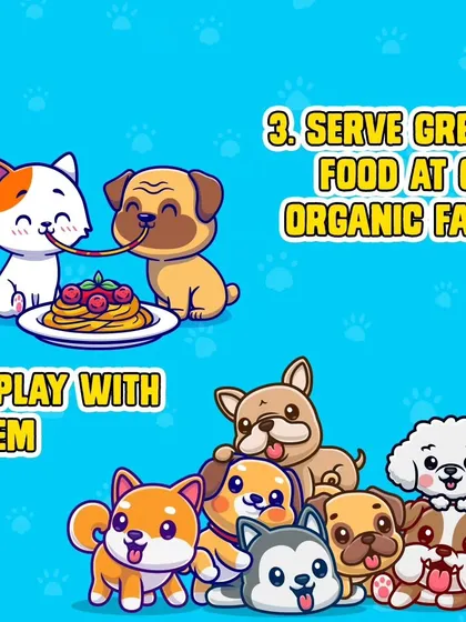 While you are busy, we can help. Our pet taxi will pick up your pets, we will serve them great food from our organic farm, and play with them all day.